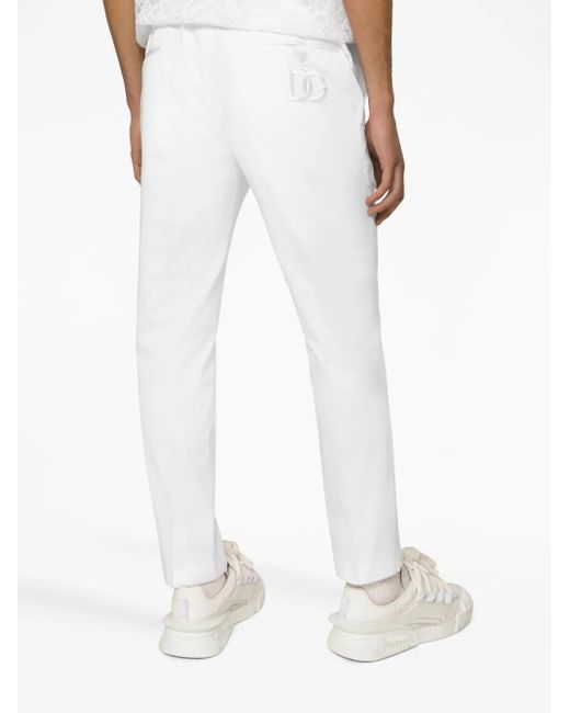 Dolce & Gabbana White Logo-Embroidered Tailored Trousers for men