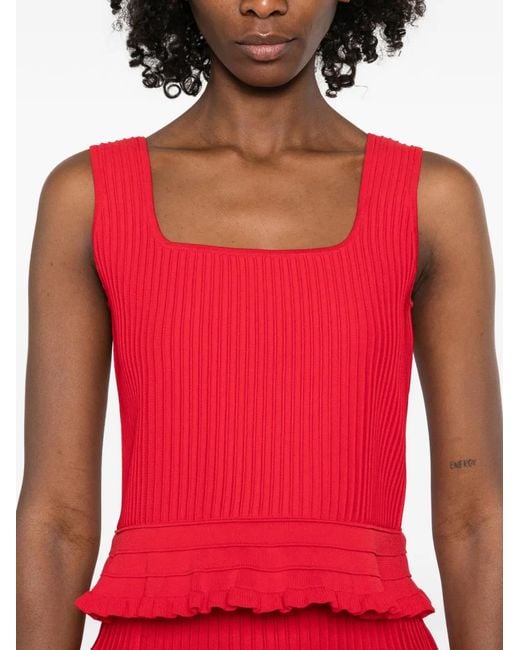 Maje Red Ruffled Knit Top