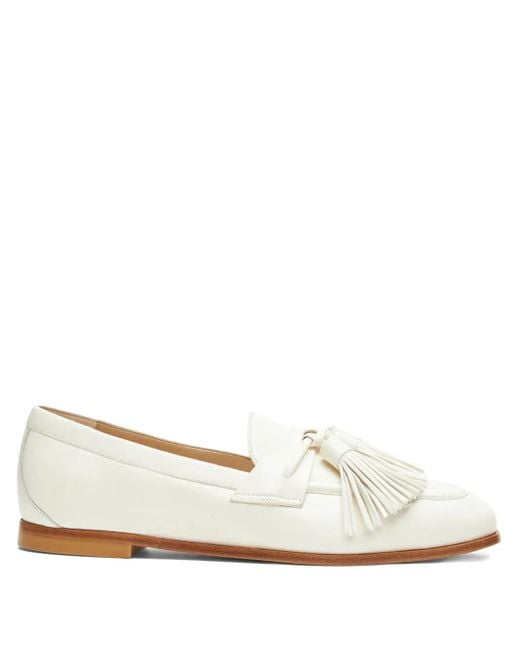 Stuart Weitzman White Tassel Leather Loafers