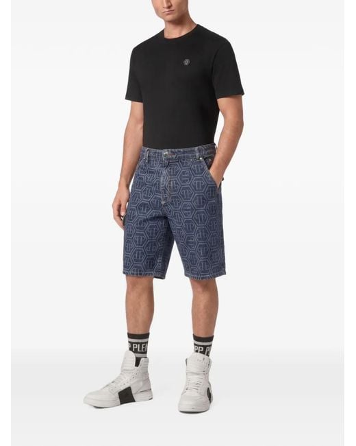 Philipp Plein Blue Denim Formentera Shorts Monogram Basic for men