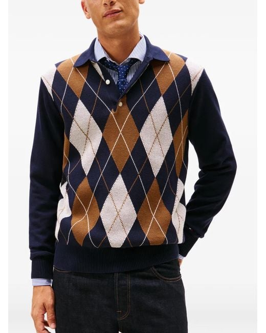 Tommy Hilfiger Blue Argyle Collared Polo Shirt for men