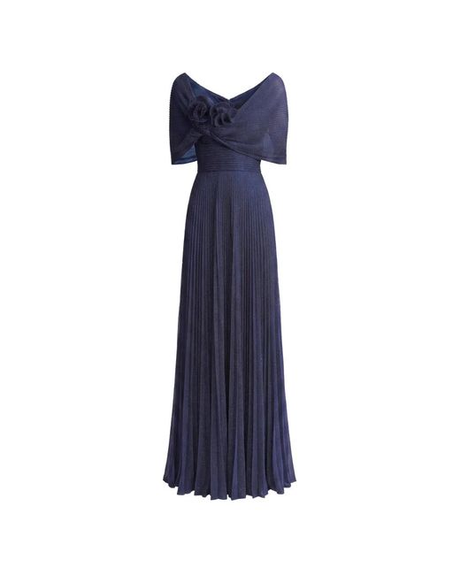 Gemy Maalouf Blue Asymmetrical Pleated Gown
