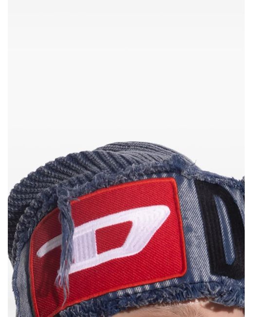 DIESEL Blue Denim Effect Beanie With Bold Patch Detail