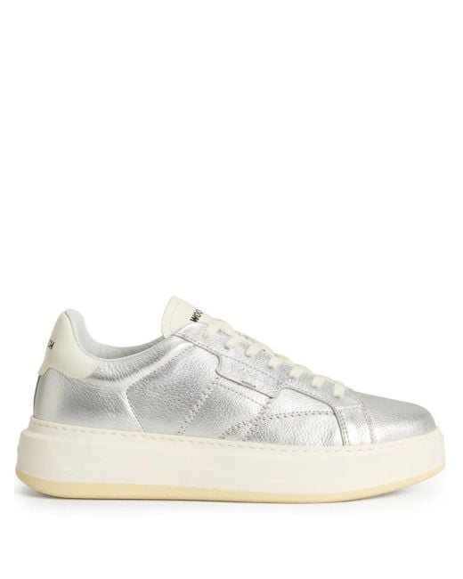 Woolrich White Metallic-Leather Platform Sneakers