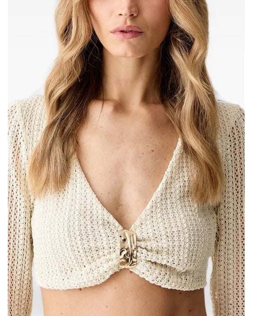 Haveone Natural Crochet-Knit Gathered Blouse