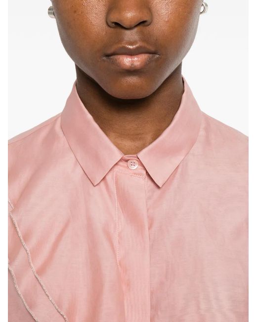 Peserico Pink Ruffled-Detail Sleeveless Shirt
