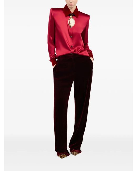 Roberto Cavalli Red Velvet-Insert Silk Shirt