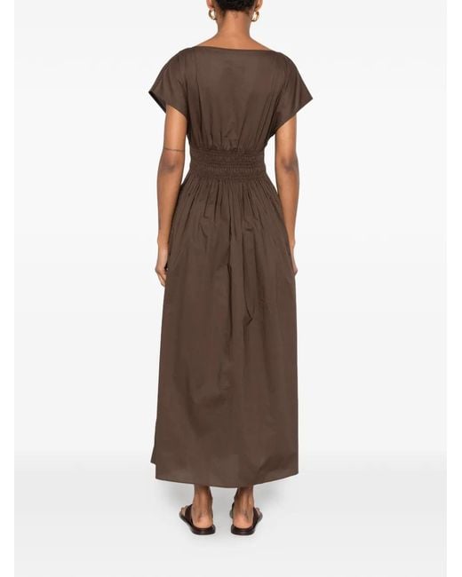 Matteau Brown Shirred-Waist Midi Dress