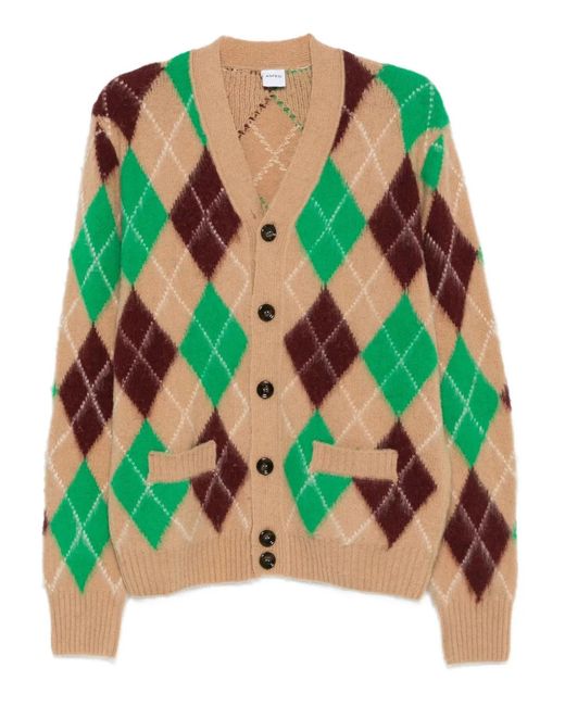 Aspesi Green Argyle-Pattern Cardigan for men