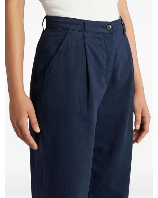 Etro Blue Cropped Herringbone-Pattern Cotton Chinos