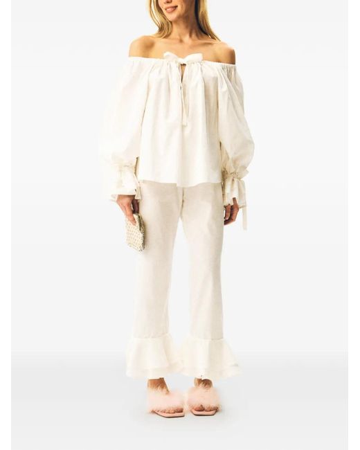 Sleeper White Pantalon Cha-Cha À Ourlet Volanté