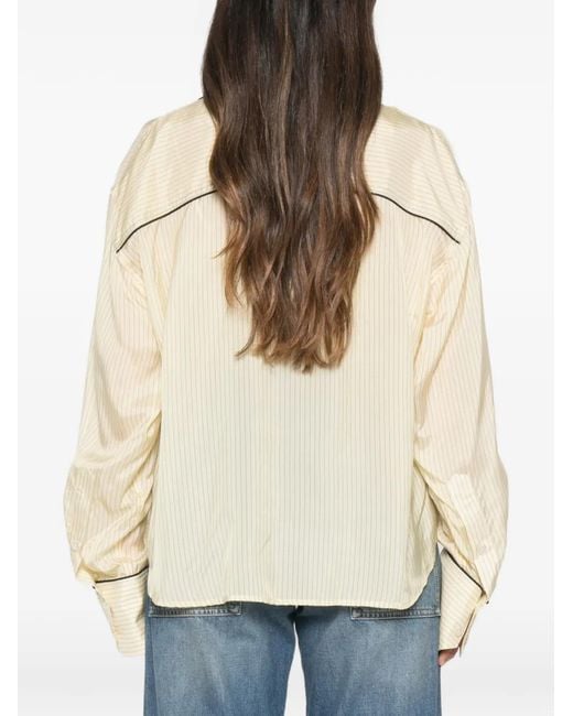 Plan C Gestreepte Blouse Met Afwerking in het Natural