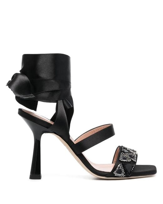 Alberta Ferretti Black 105Mm Bead-Embellished Lace-Up Sandals