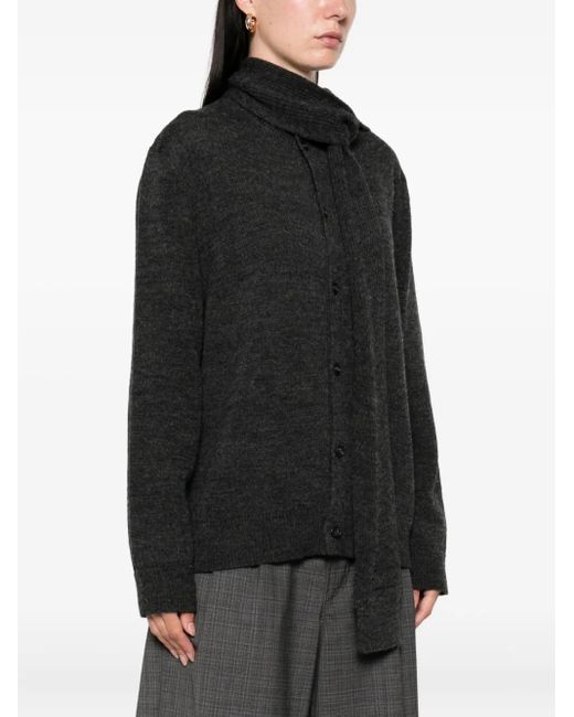 MM6 by Maison Martin Margiela Black Buttoned Tie-Neck Cardigan
