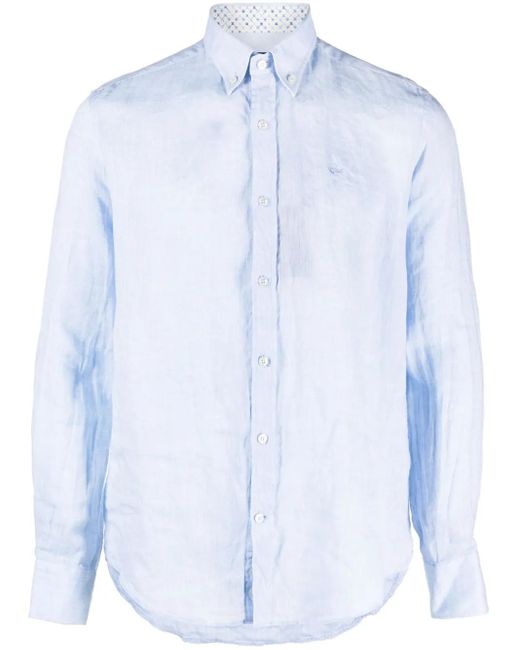 Paul & Shark Blue Long-Sleeve Linen Shirt for men