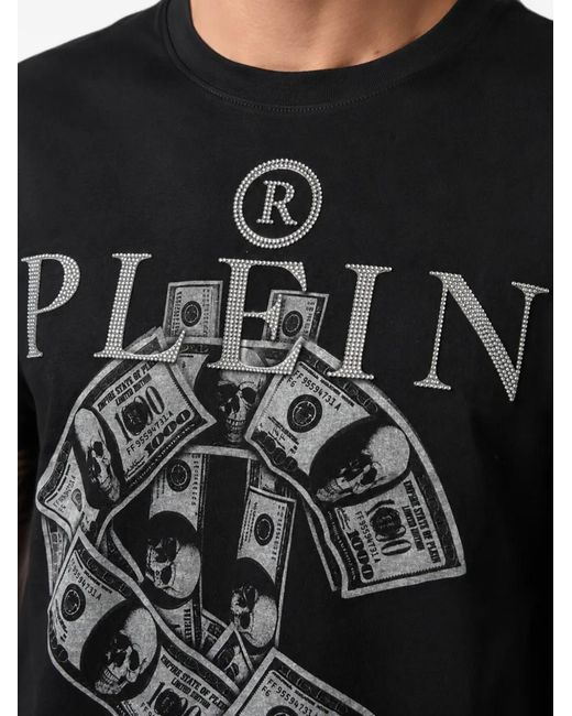 Philipp Plein Black Jersey T-Shirt Plein Dollar for men