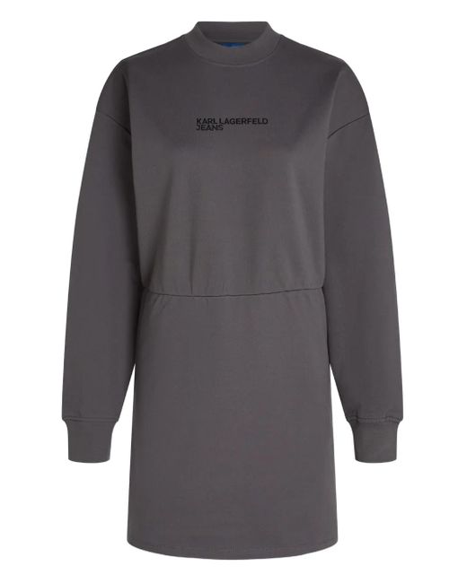 Karl Lagerfeld Gray Logo-Detail Cotton Mini Dress