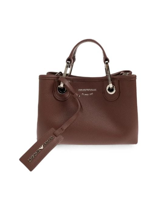Emporio Armani Brown Sac Cabas Grainé À Logo Imprimé