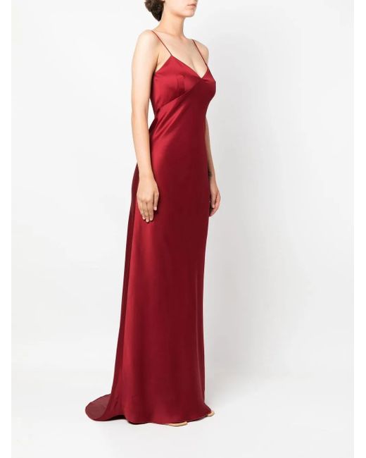 Max Mara Red V-Neck Satin Gown