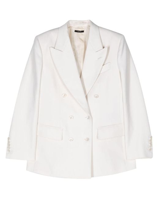 Tom Ford White Double-breasted Twill Blazer