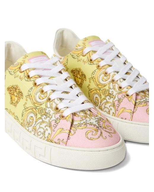 Versace Yellow Greca Printed Canvas Sneakers