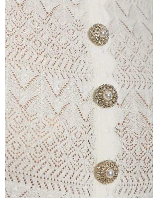 Self-Portrait White Scallop-Edge Pointelle-Knit Cardigan