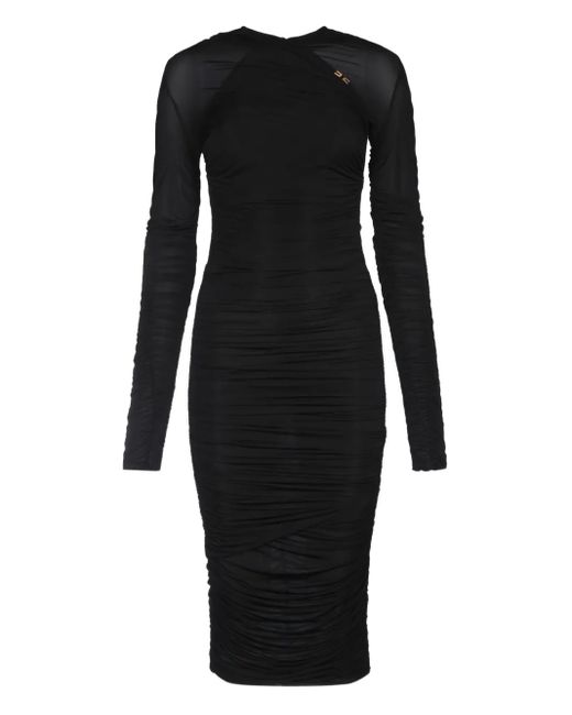 Elisabetta Franchi Black Gathered Midi Dress