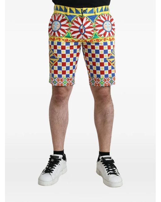 Dolce & Gabbana Red Carretto-Print Shorts for men