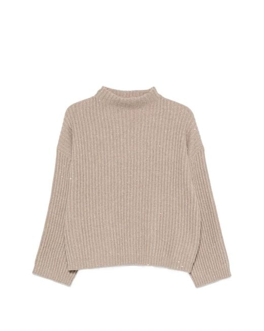 Brunello Cucinelli Natural Sequin-Embellished Ribbed-Knit Sweater