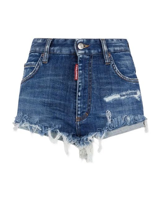 DSquared² Blue Medium Wash Trucker Hot Pants