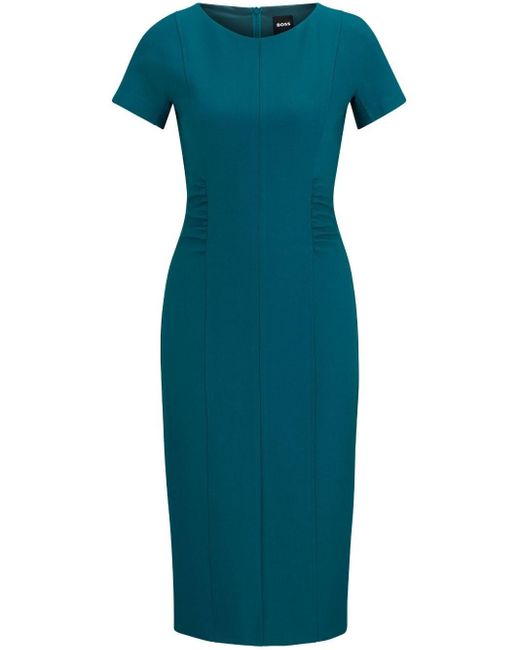Boss Blue Short-sleeve Ruched Midi Dress