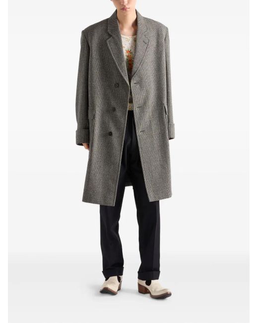 Prada Gray Houndstooth-Check Wool Single-Breasted Coat for men