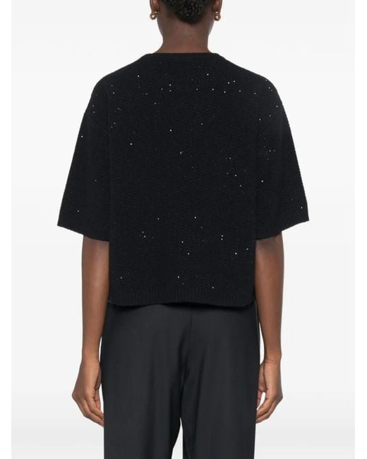 Fabiana Filippi Black Sequin-Embellished Bouclé-Knit Sweater