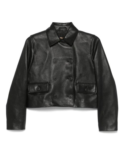 Maje Black Cropped Leather Jacket