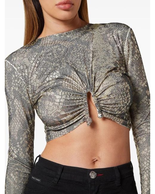 Philipp Plein Gray Glass Crystal Embellishment T-Shirt