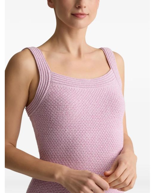 St. John Purple Juliette Metallic-Mouliné-Knit Dress
