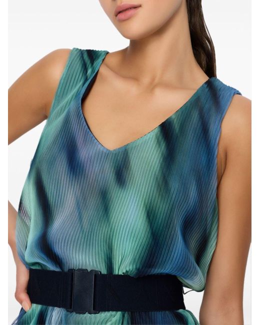 Armani Exchange Blue Graphic-print Belted Minidress