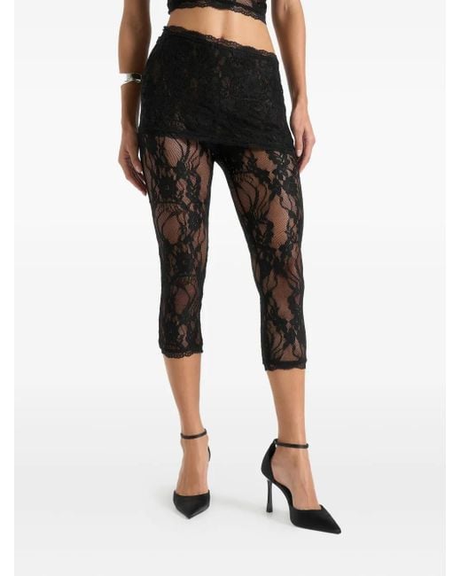 Manière De Voir Black Aimée Lace Asymmetric Capri Leggings