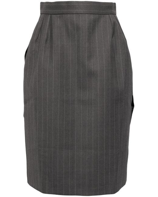 ALAINPAUL Gray Pinstriped Wool High-Neck Blouse