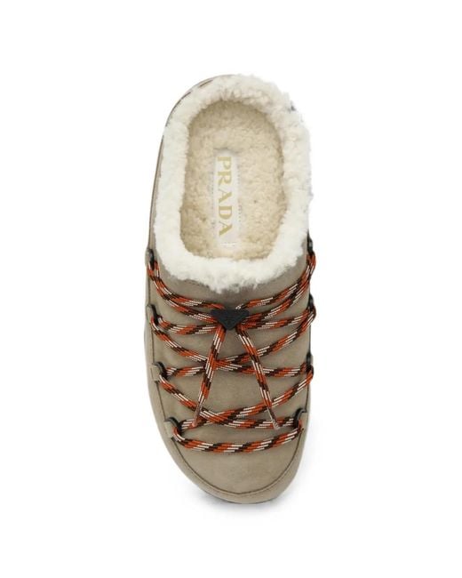 Prada Brown Slipper Mit Shearling-Futter
