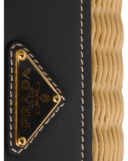 Prada Black Small Wicker And Leather Shoulder Bag