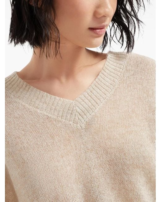 Maglione Con Scollo A V di Brunello Cucinelli in Natural