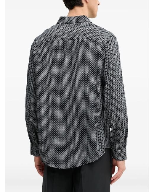 ARMANI EXCHANGE Gray Long-Sleeves Geometric-Print Shirt for men