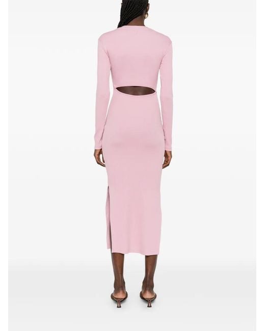 Nanushka Pink Long-Sleeve Cut-Out Midi Dress