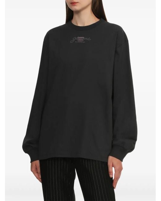 Ganni Women's Black Logo-Print Sweatshirt