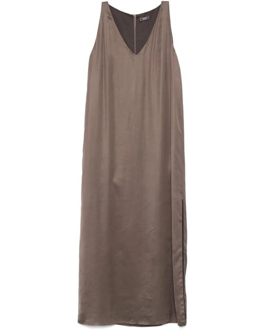 Peserico ビジュートリム サテンドレス Brown