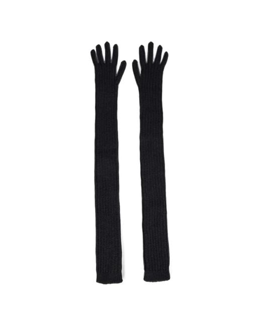 Alberta Ferretti Black Ribbed-Knit Gloves