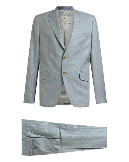 Etro Blue Single-Breasted Striped Suit for men