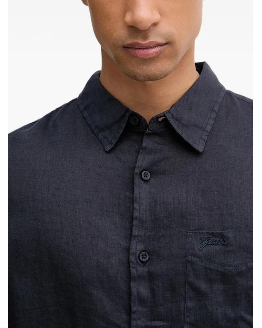 Guess Black Logo-Embroidered Pocket Shirt for men