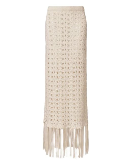 Fabiana Filippi Natural Open-Knit Fringed Long Skirt
